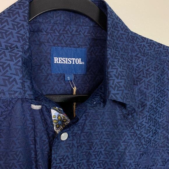 Resistol Lipizzaner Blue Aztec Western Button Up Shirt Size Small - Picture 2 of 8